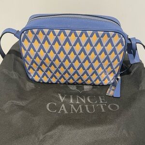 Vince Camuto Blue and Gold Diamond Pattern Crossbody